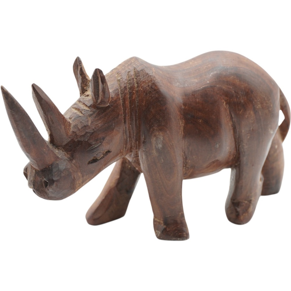 Hand Carved Wooden Rhino Figurine Sculpture Made in Kenya Safari Wildlife Decor